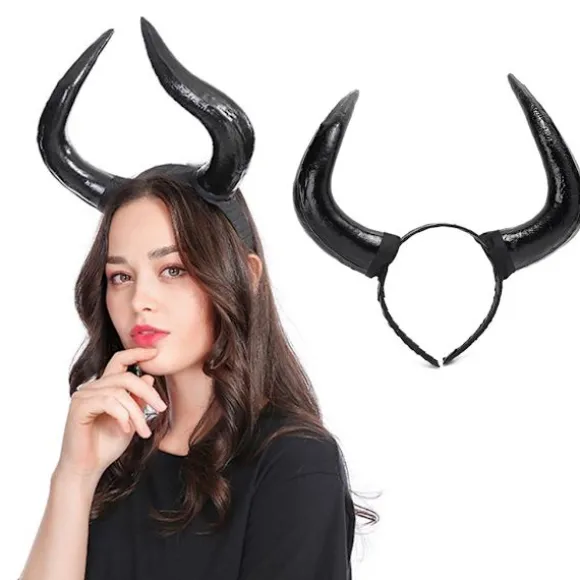 Halloween hårsløjfe Oksehorn pandebånd Temafest præstation Hovedbeklædning Gotisk horn pandebånd Cosplay hårtilbehør