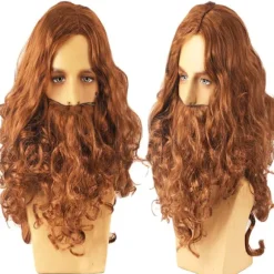 Halloween Jesus Paryk Kostume Rekvisitter Lang Krøllet Paryk Sjov Brun W One Size