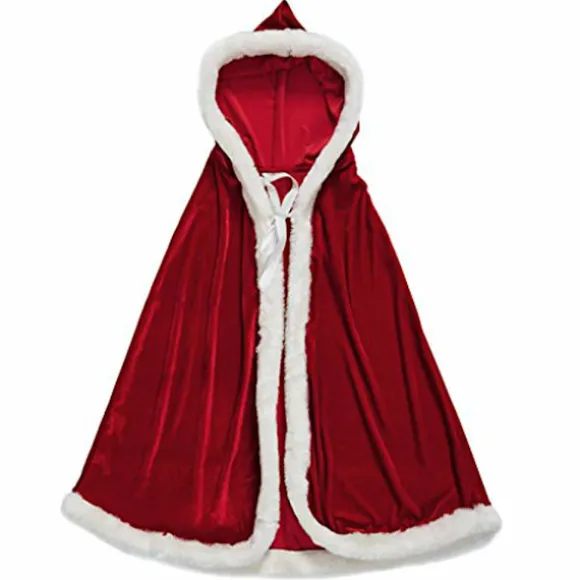 Halloween Julekostumer Kvinder Piger Fløjl Hætte Kappe Rød Kåbe Fru Julemand Kostume Kappe 150cm(150cm)