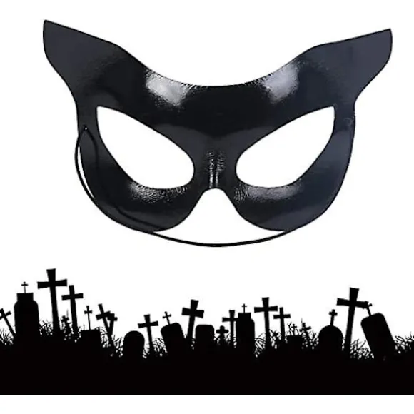 Halloween Katte Maske Catwoman Halvmaske Sort Maske Halvt Ansigt Sexet Catwoman Skønhedsmaske Halloween Fest Kostume