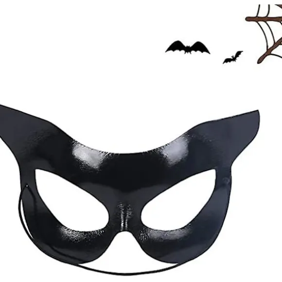 Halloween Katte Maske Catwoman Halvmaske Sort Maske Halvt Ansigt Sexet Catwoman Skønhedsmaske Halloween Fest Kostume