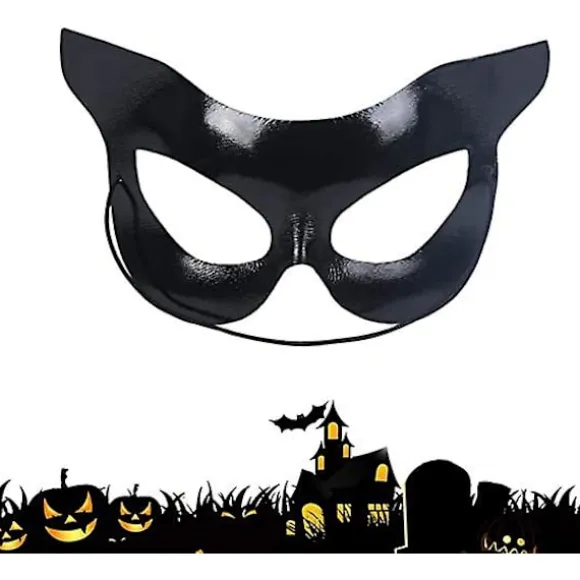 Halloween Katte Maske Catwoman Halvmaske Sort Maske Halvt Ansigt Sexet Catwoman Skønhedsmaske Halloween Fest Kostume