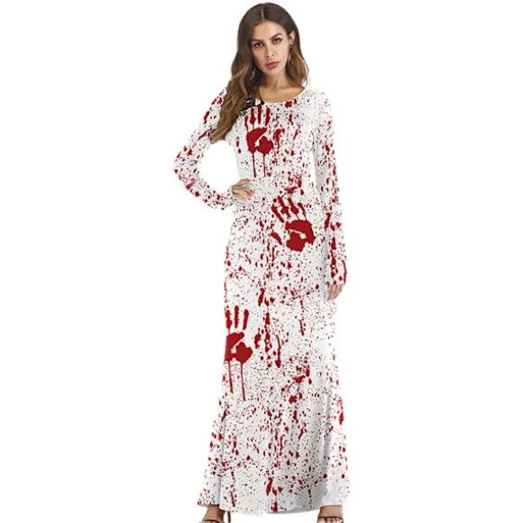 Halloween kjole Kvinde Voksen/kostume med blodtryk White L
