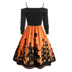 Halloween kjole med printet festkjole til kvinder orange XXL