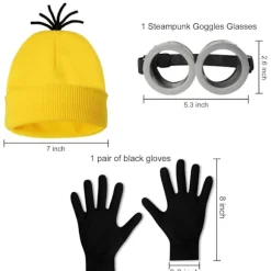 Halloween Kostume Beanie Hat Minion Briller Handsker Maskerade Kostume Despicable Me Cosplay Tilbehør Voksen