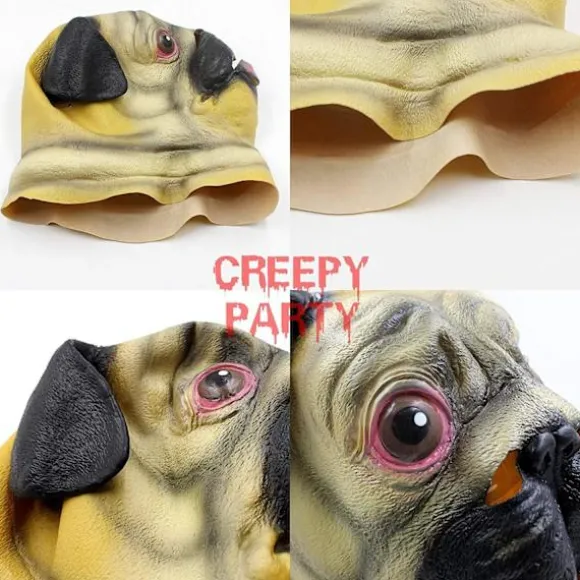 Halloween Kostume Fest Dyrehoved Latex Maske Mops Hund