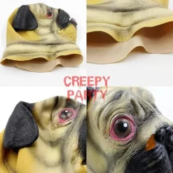 Halloween Kostumefest Dyrehoved Latex Maske Mops Hund