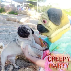 Halloween Kostumefest Dyrehoved Latex Maske Mops Hund