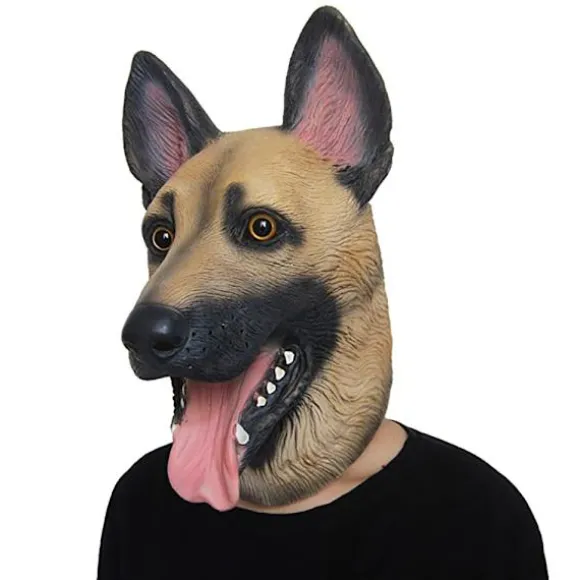 Halloween Kostumefest Dyrehoved Latex Maske Tysk Hyrdehund Race D