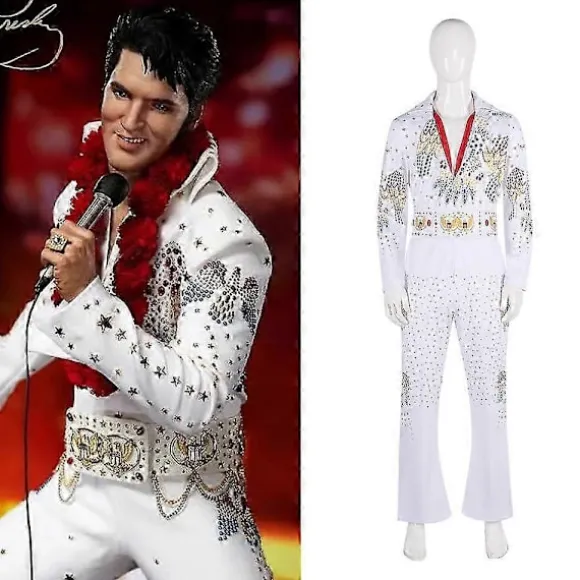 Halloween Kostumer 2024 Rock Sanger Hvid Elvis Presley Cosplay Kostume Udendørs Fest Performance Dansekostume