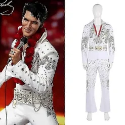 Halloween Kostumer 2024 Rocksanger Hvid Elvis Presley Cosplay Kostume Udendørs Fest Performance Dansekostume Kvinder, CJY Women en-US