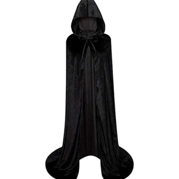 Halloween kostumer, festtøj, børne- og voksenkappe, sort guld fløjl kappe, vampyr dødskappe M Sort