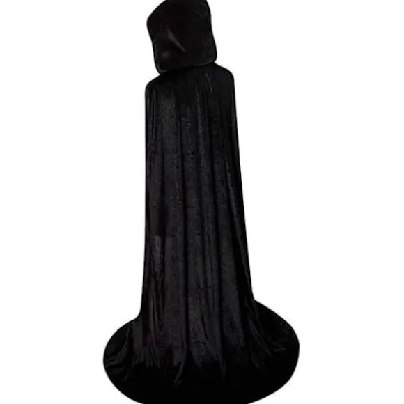 Halloween kostumer, festtøj, børne- og voksenkappe, sort guld fløjl kappe, vampyr dødskappe M Sort