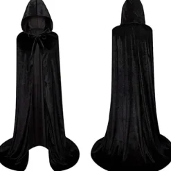 Halloween kostumer, festtøj, børne- og voksenkappe, sort guld fløjl kappe, vampyr dødskappe M Sort