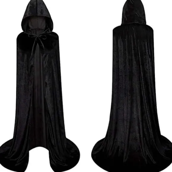 Halloween kostumer, festtøj, børne- og voksenkappe, sort guld fløjl kappe, vampyr dødskappe M Sort