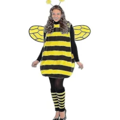 Halloween Kostumesæt til voksne - Sød gul bi mariehøne cosplay outfit med antenne pandebånd, stribede tights og leggings gul Yellow 140