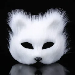 Halloween Kunstig Rævemaske Dyr Elegant Cosplay Maske til Halloween Cosplay Fest Fancy Dress Tilbehør, Hvid