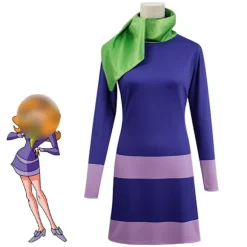 Halloween Langærmet Mini Scooby Doo Kostume Daphne Kjole med Halstørklæde L