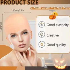 Halloween Latex Skaldet Hovedbeklædning Uden Barbering - Hvid