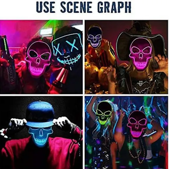 Halloween LED Maske Lys Op Skræmmende Maske Style 1