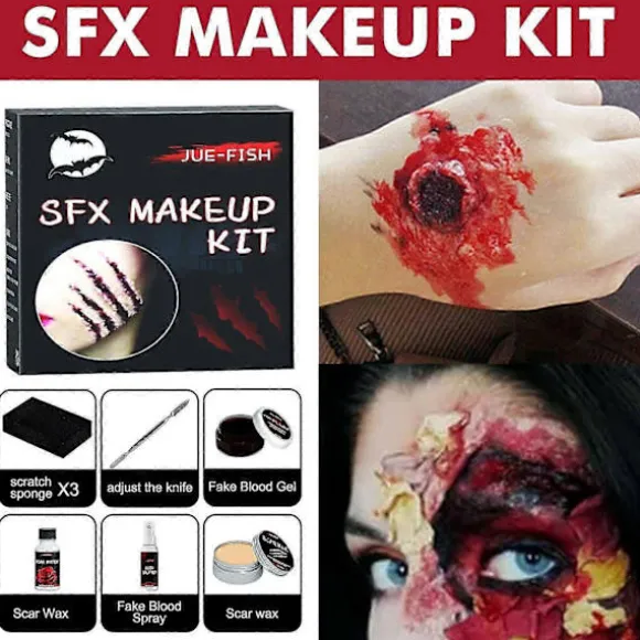 Halloween Makeup Kit med Realistisk Arvoks & Falsk Blod - Letanvendelige Special Effects Sår til Spøgelseshuse, Spøgelsesfestivaler & Teaterforestillinger | Fyndiq