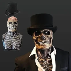 Halloween Maske Fuld Hoved Skull Maske, Realistisk Uhyggelig Maske med Mo