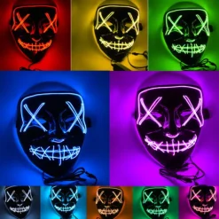 Halloween Maske LED Glow Maske Elektrisk Tråd Lys Op The Purge Film Kostume Lys Halloween Fest Grøn grøn green