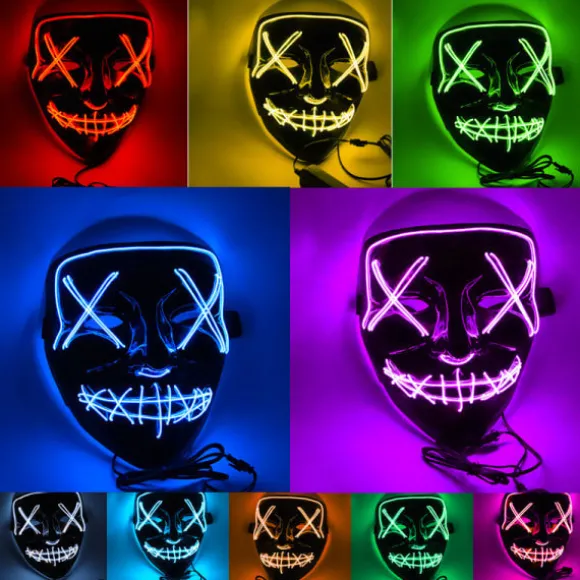 Halloween Maske LED Glow Maske Elektrisk Tråd Lys Op The Purge Film Kostume Lys Halloween Fest Grøn grøn green
