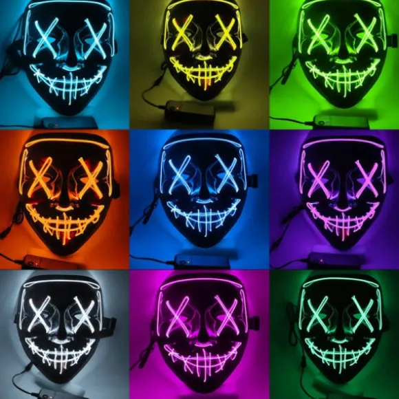 Halloween Maske LED Glow Maske Elektrisk Tråd Lys Op The Purge Film Kostume Lys Halloween Fest Grøn grøn green