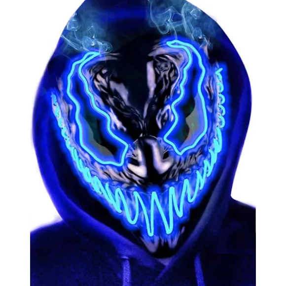 Halloween Maske LED Lys Op Maske til Voksne Børn, Unik Neon Glød Masker med Mørke og Onde Glødende Øjne, Iøjnefaldende Truende Cool Halloween Kostume | Fyndiq