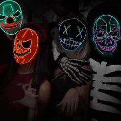 Halloween maske, LED maske med 3 flash tilstande klovn maske til børn mand kvinde, jul, karneval