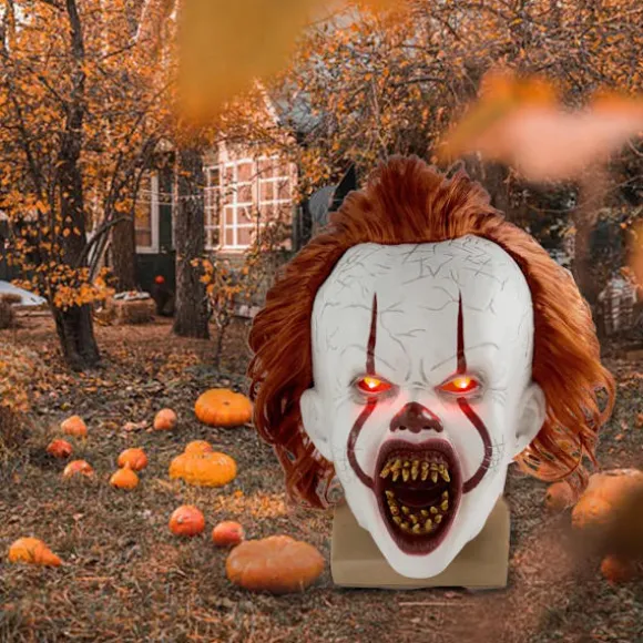 Halloween Maske Skræmmende Pennywise Skræmmende klovn Helansigt Horror Kostume Fest Ferie Cosplay Dekoration Rekvisitter Voksen