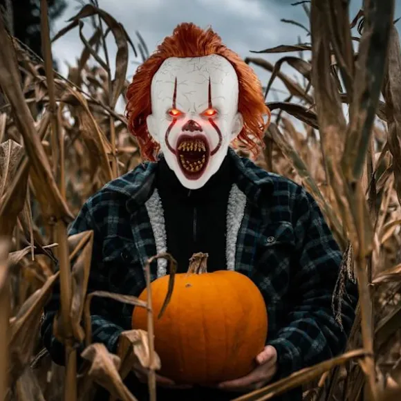 Halloween Maske Skræmmende Pennywise Skræmmende klovn Helansigt Horror Kostume Fest Ferie Cosplay Dekoration Rekvisitter Voksen