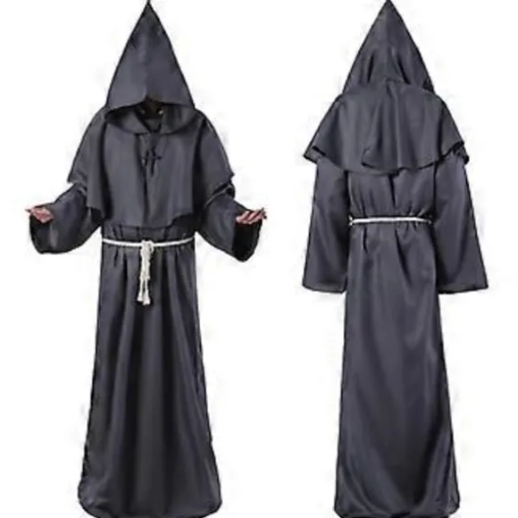 Halloween Middelalder Munkekostume Kåbe Munk Troldmand Præst Cosplay Kostume (XL Grå)