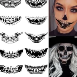 Halloween Midlertidige Tatoveringer Mund Mørk Sort Ansigt Mund Tænder Klistermærker Terror Ornamenter til Voksne Børn 10 stk Halloween Tatoverings Klistermærker | Fyndiq