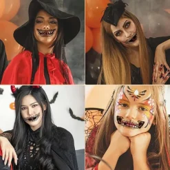 Halloween Midlertidige Tatoveringer Mund Mørk Sort Ansigt Mund Tænder Klistermærker Terror Ornamenter til Voksne Børn 10 stk Halloween Tatoverings Klistermærker | Fyndiq