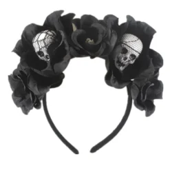 Halloween Rose Slør Hovedbånd Skalle Hårbånd Sort Blomst Krans Dødedag Hovedbeklædning Gothic Kostume Tilbehør (2-Skalle Hovedbånd)