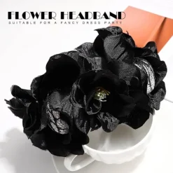 Halloween Rose Slør Hovedbånd Skalle Hårbånd Sort Blomst Krans Dødedag Hovedbeklædning Gothic Kostume Tilbehør (2-Skalle Hovedbånd)