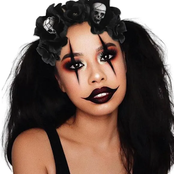 Halloween Rose Slør Hovedbånd Skalle Hårbånd Sort Blomst Krans Dødedag Hovedbeklædning Gothic Kostume Tilbehør (2-Skalle Hovedbånd)