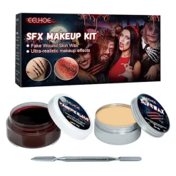 Halloween Scar Wax Fake Blood Gel Kit Makeup Hudvax Specialeffekter Halloween Scene Falsk sårgjutning ärr med spatel
