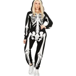 Halloween Skelet Kostume til Kvinder - Komfortabel og Simpel Voksen Jumpsuit Bodysuit - Print foran og bagpå med Lynlås{AZC}