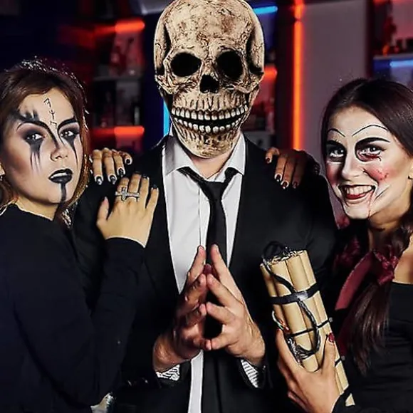 Halloween Skelet Maske, Uhyggelig Halloween Fuld Hoved Skalle Maske med Bevægelig Kæbe, 3D Halloween Masker til Mænd Cosplay Universal Voksenstørrelse | Fyndiq