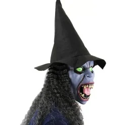 Halloween Skræmmende Hekse Cosplay Maske Med Sort Langt Hår & Hat, Horror Gammel Kvinde Ond Maske Kostume Uhryggelige Grønne Øjne Kælling Fuld Ansigt Latex Maske Fest Pro | Fyndiq