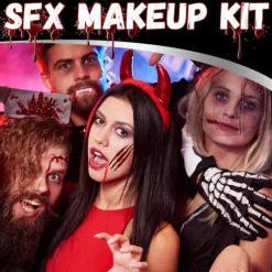 Halloween sminkesæt med spatel, arvæv, falsk blodgel til udklædningsfest 1