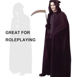 Halloween Sort Hætteklædt Kappe Reaper's Kappe Sort Djævlekappe Cosplay Bal Maskerade Halloween Maskerade Voksen Børnekostume (180cm)