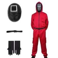 Halloween Squid Game Cosplay Jumpsuit Cosplay Kostume Sæt Voksen with round mask 2XL