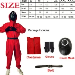 Halloween Squid Game Cosplay Jumpsuit Cosplay Kostume Sæt Voksen with round mask 2XL