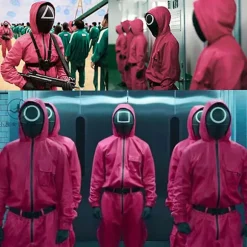 Halloween Squid Game Cosplay Jumpsuit Cosplay Kostume Sæt Voksen with round mask 2XL