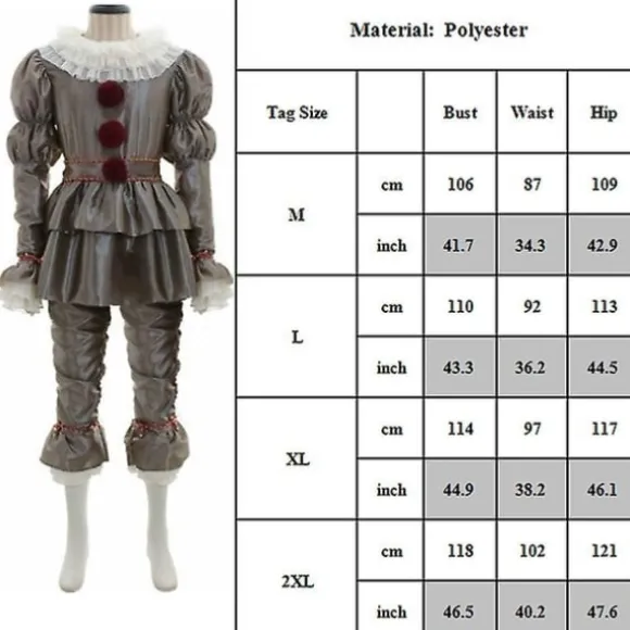 Halloween Stephen King's It Pennywise Clown Cosplay Kostume Mænd Party Fancy Dress Up Outfit Set M