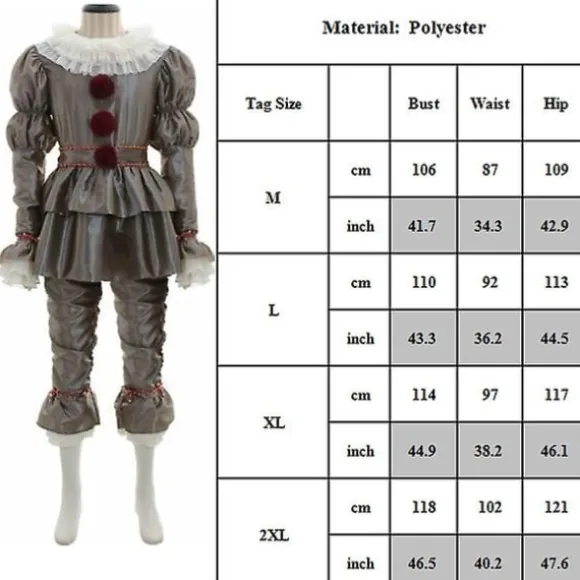 Halloween Stephen King's It Pennywise Clown Cosplay Kostume Mænd Party Fancy Dress Up Outfit Sæt M